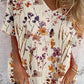 Women's Elegant Floral Pattern Shirt Style Cotton and Linen Top