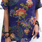 Women's Retro Elegant Floral Round Neck Cotton and Linen Top