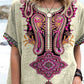 Women's Boho Graphic Printed Cotton and Linen Top