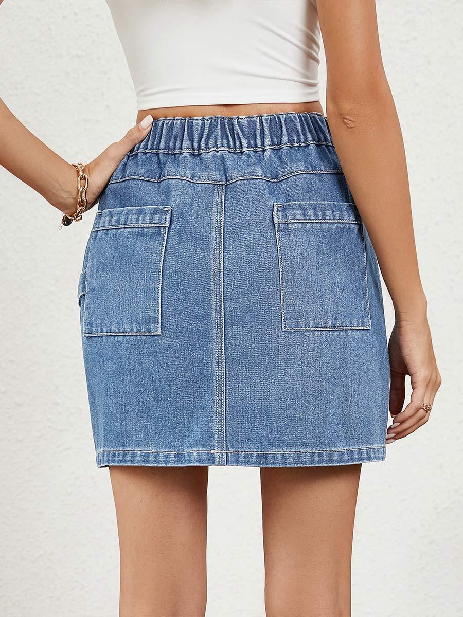 Women's Distressed Elastic Waist Denim Skirt