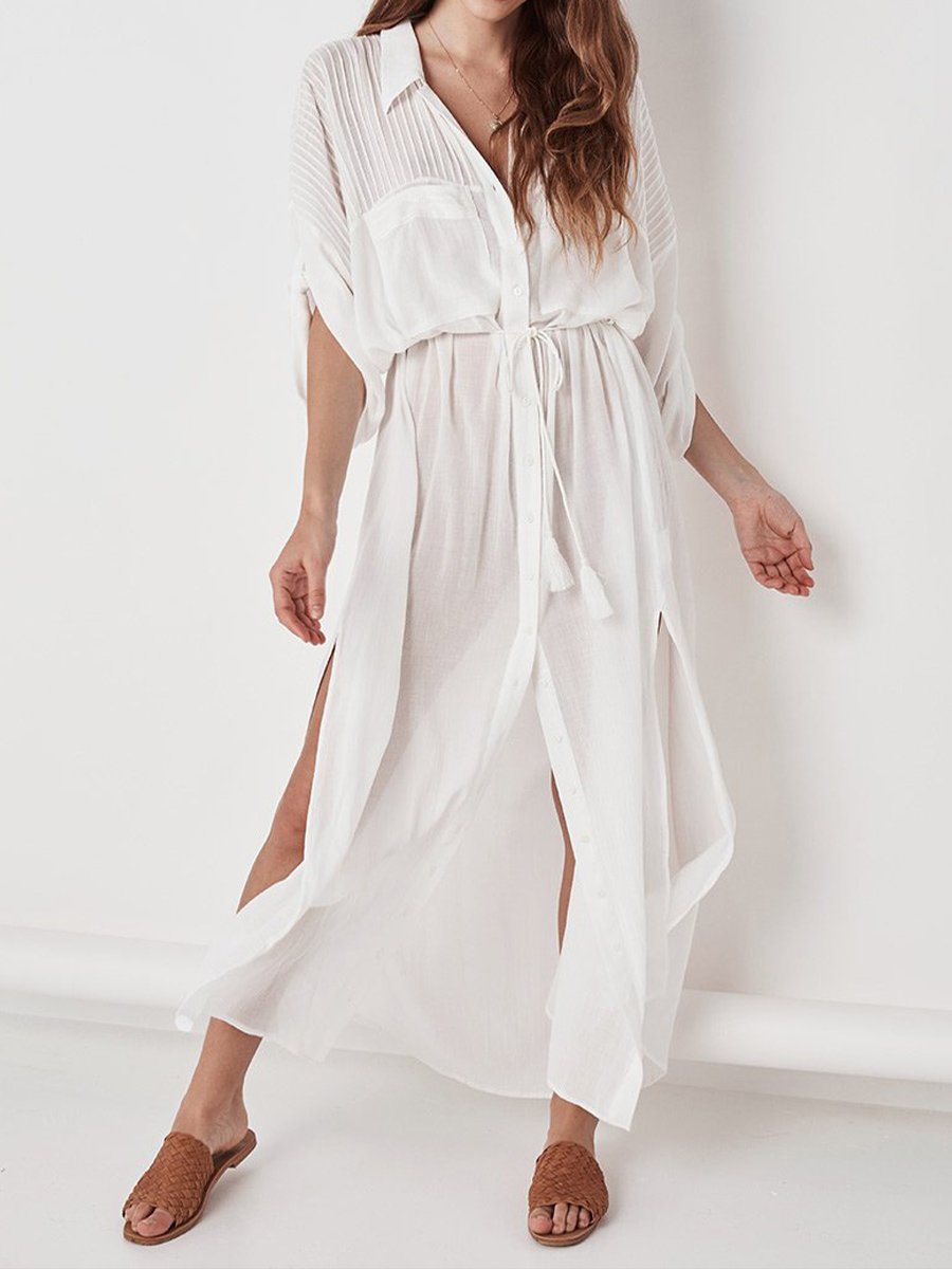 Women's Button-down Shirt Collar Beach Cover Up