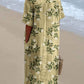 Women's Seaside Vacation Elegant Floral Pattern V-Neck Cotton and Linen Dress