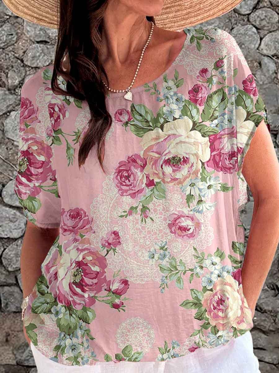 Women's Elegant Simple  Rose Floral Print Top