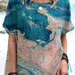 Women's Art Ocean Fluid Art Print Cotton and Linen Top