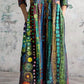 Women's Vintage Bohemian Pattern V Neck Dress with Pockets