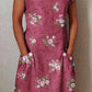 Women's Elegant Rose  Rose Floral Pattern Cotton and Linen Dress with Pockets