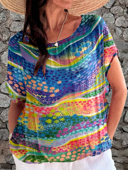 Women's Fun Art Colorful Brushstroke Pattern Top