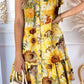 Women's Elegant Sunflower Floral Pattern Graphic Ruffle Sleeve Hem Dress