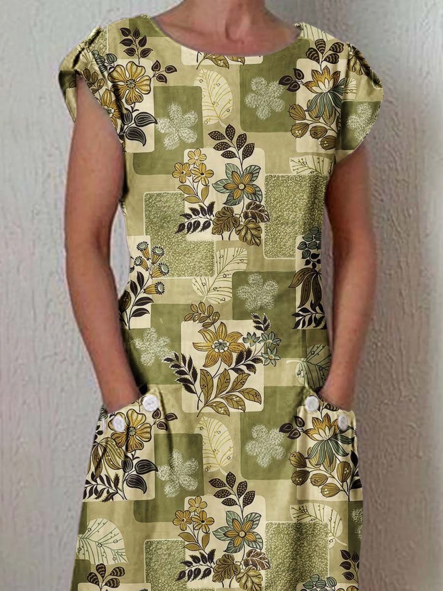 Women's Elegant Floral Pattern Crew Neck Dress