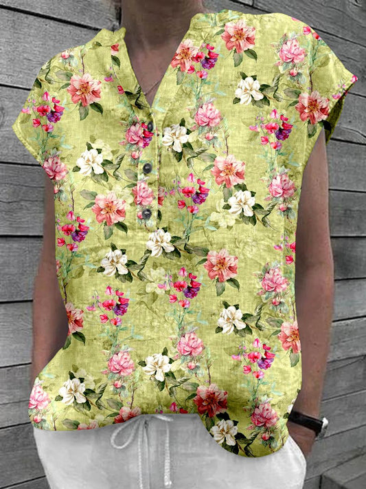 Women's  Floral Art Casual Cotton Shirt Top