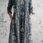 Women's Elegant Vintage Floral Pattern Cotton and Linen Dress with Pockets