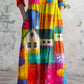 Women's V-neck Artistic Ccolorful Pattern Cotton And Linen Dress