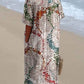 Women's Seaside Vacation Elegant Floral Pattern V-Neck Cotton and Linen Dress