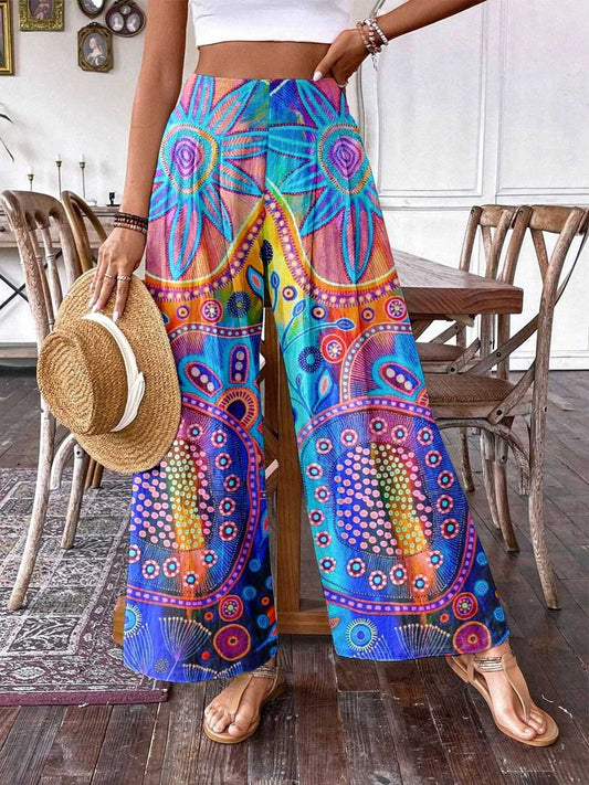 Women's Arty Bohemian Geometric Pattern Cotton Wide Leg Pants