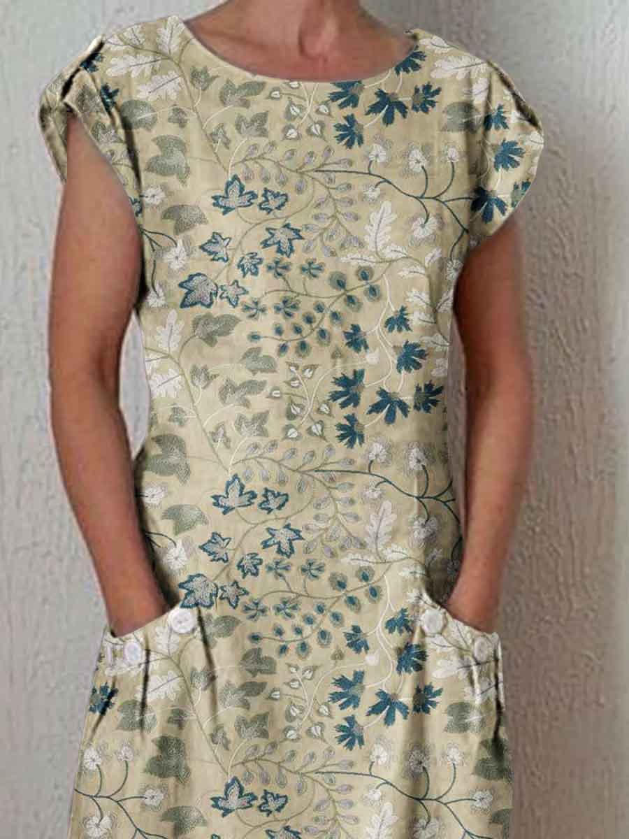 Women's Elegant Floral Pattern Crew Neck Dress