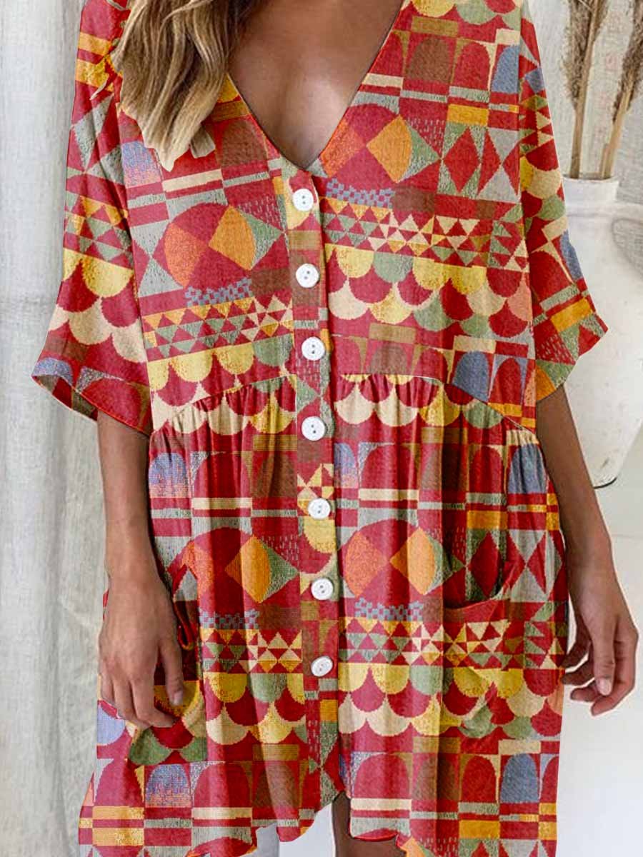 Women's Vintage Art Bohemian Geometric Pattern Dress