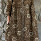 Women's Elegant Simple Shirt Style Cotton and Linen Dress with Decorative Floral Print