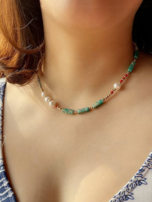 Women's Bohemian Pearl Rice Bead Collarbone Necklace