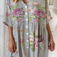 Women's Elegant Rose Floral Print Cotton and Linen Dress