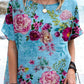 Women's Elegant Vintage Rose Floral Print Linen Top