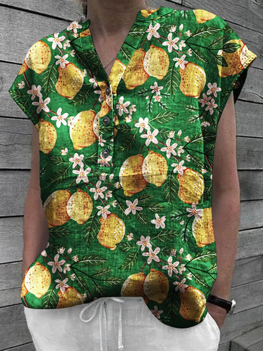 Women's Lemons Short Sleeve Cotton Shirt Top