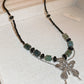 Vintage Gravel Rice Bead Butterfly Necklace