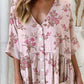 Women's Elegant Rose Floral Print Cotton and Linen Dress