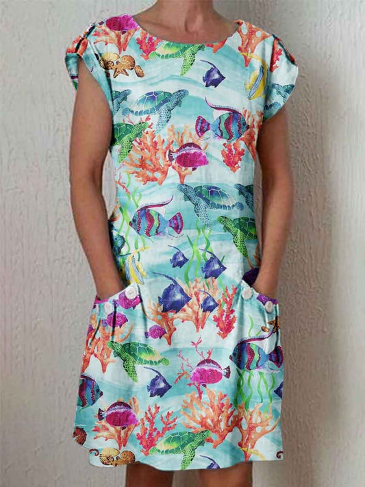 Women's Underwater World Pattern Crew Neck Dress