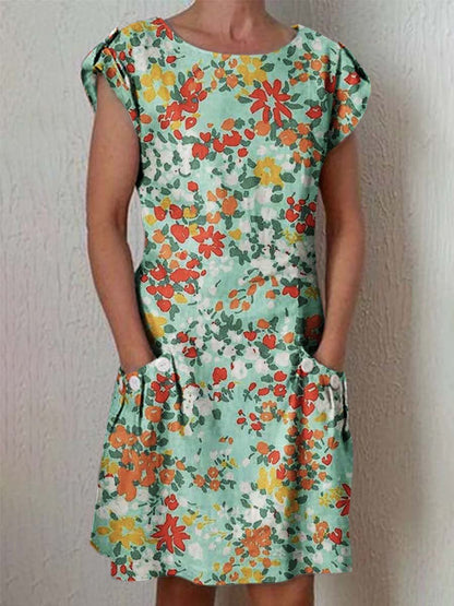 Women's Elegant Floral Pattern Crew Neck Dress