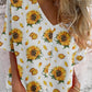 Women's Summer Resort Style Sunflower Floral Pattern shirt Style Cotton and Linen Top