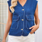 Women's Distressed Collarless Denim Vest