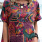 Women's Artistic Colorful Geometric Pattern Round Neck Cotton and Linen Top