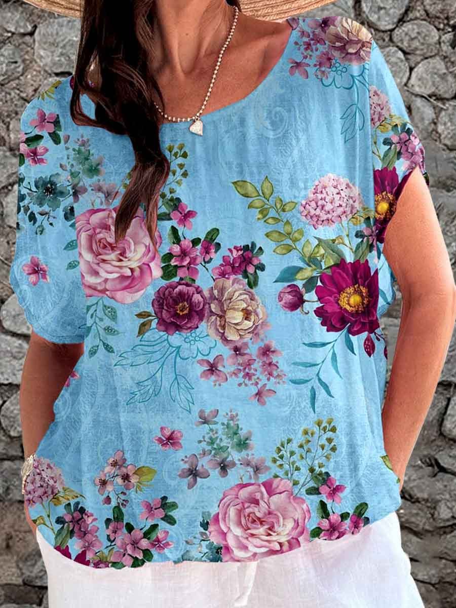 Women's Elegant Simple  Rose Floral Print Top