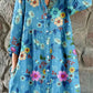 Women's Elegant Floral Pattern Shirt Style Cotton and Linen Dress