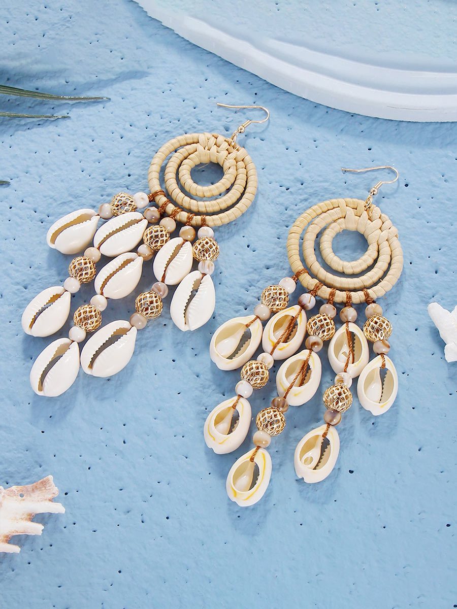 Women's Bohemian Shell Beaded Rattan Earrings