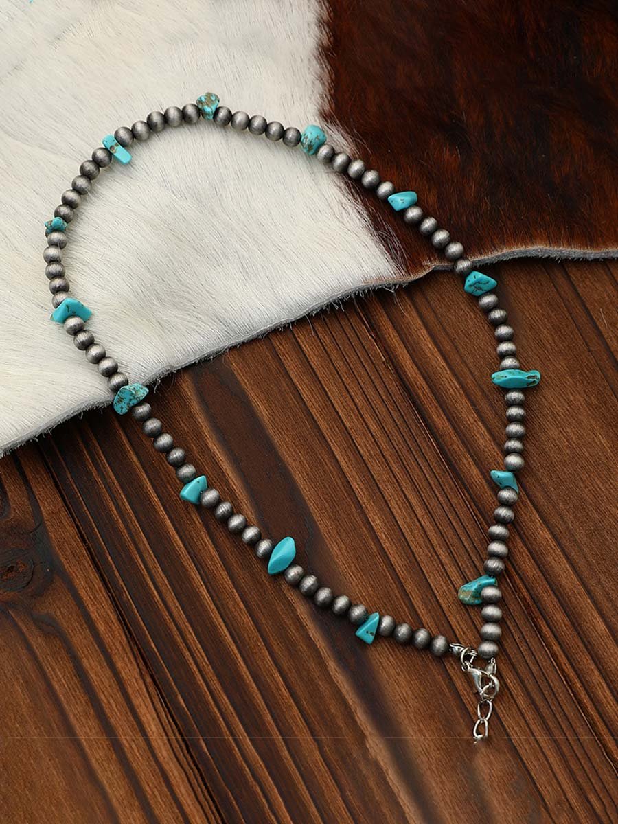 Bohemian Turquoise Beaded Collarbone Chain, Versatile Ethnic Style Turquoise Necklace