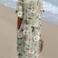 Women's Seaside Vacation Elegant Floral Pattern V-Neck Cotton and Linen Dress