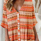 Women's Striped Bohemian V-Neck Cardigan Cotton and Linen Dress