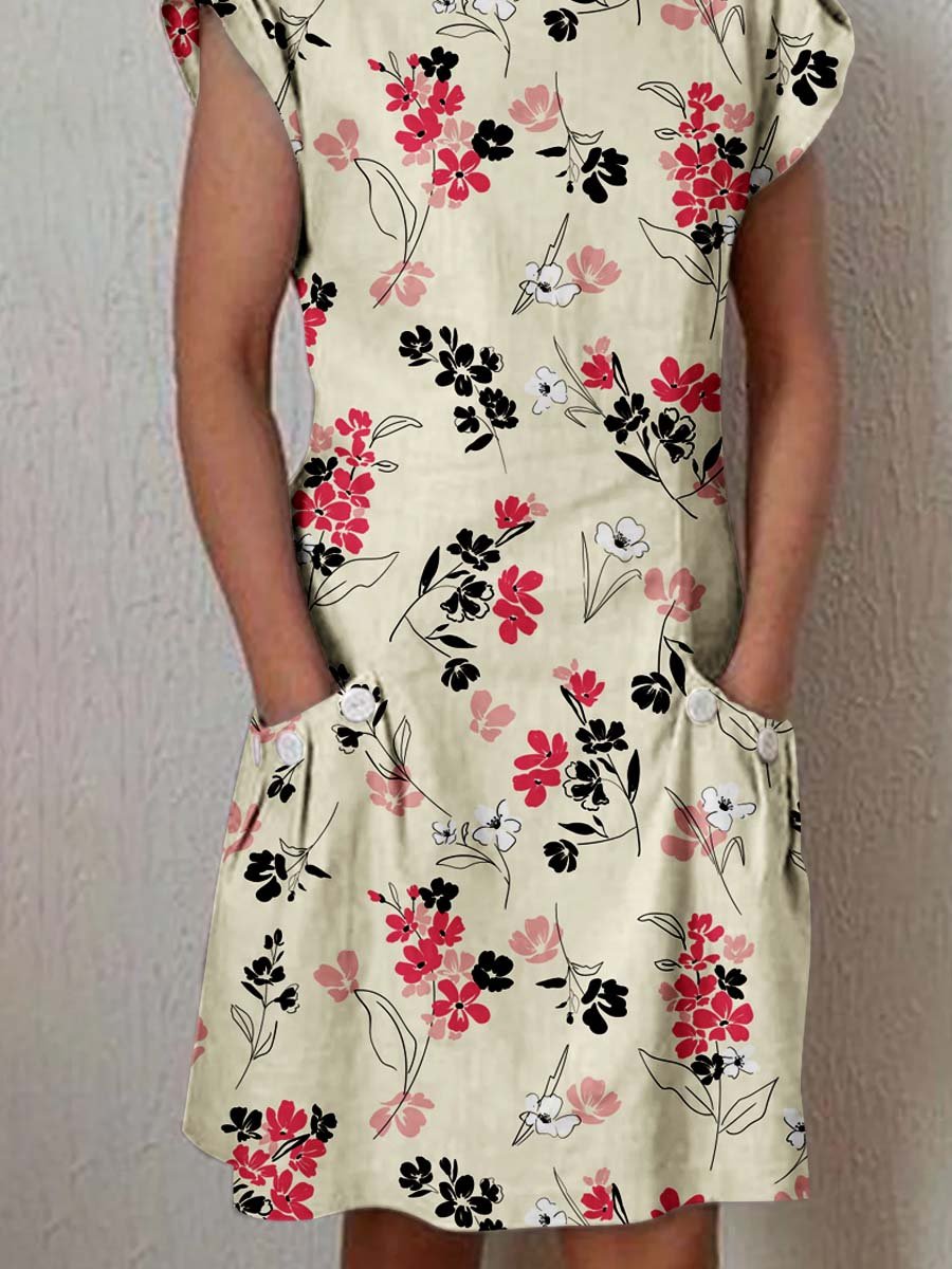 Women's Elegant Floral Pattern Crew Neck Dress