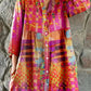 Women's Artistic Geometric Pattern Shirt-Style Cotton and Linen Dress