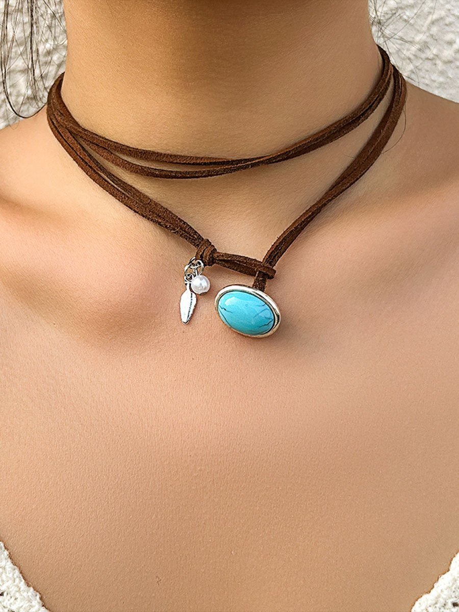 Ethnic Style Turquoise Double Layer Clavicle Chain