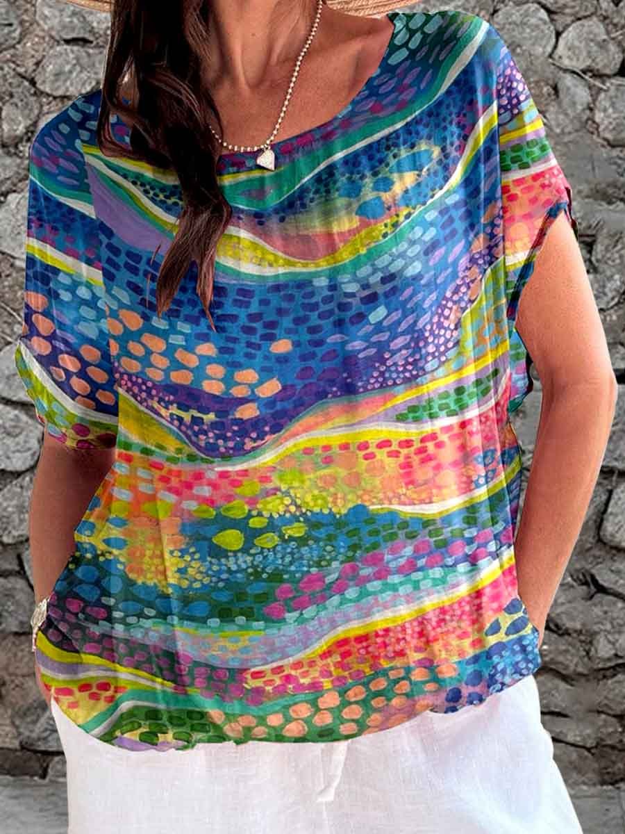 Women's Fun Art Colorful Brushstroke Pattern Top