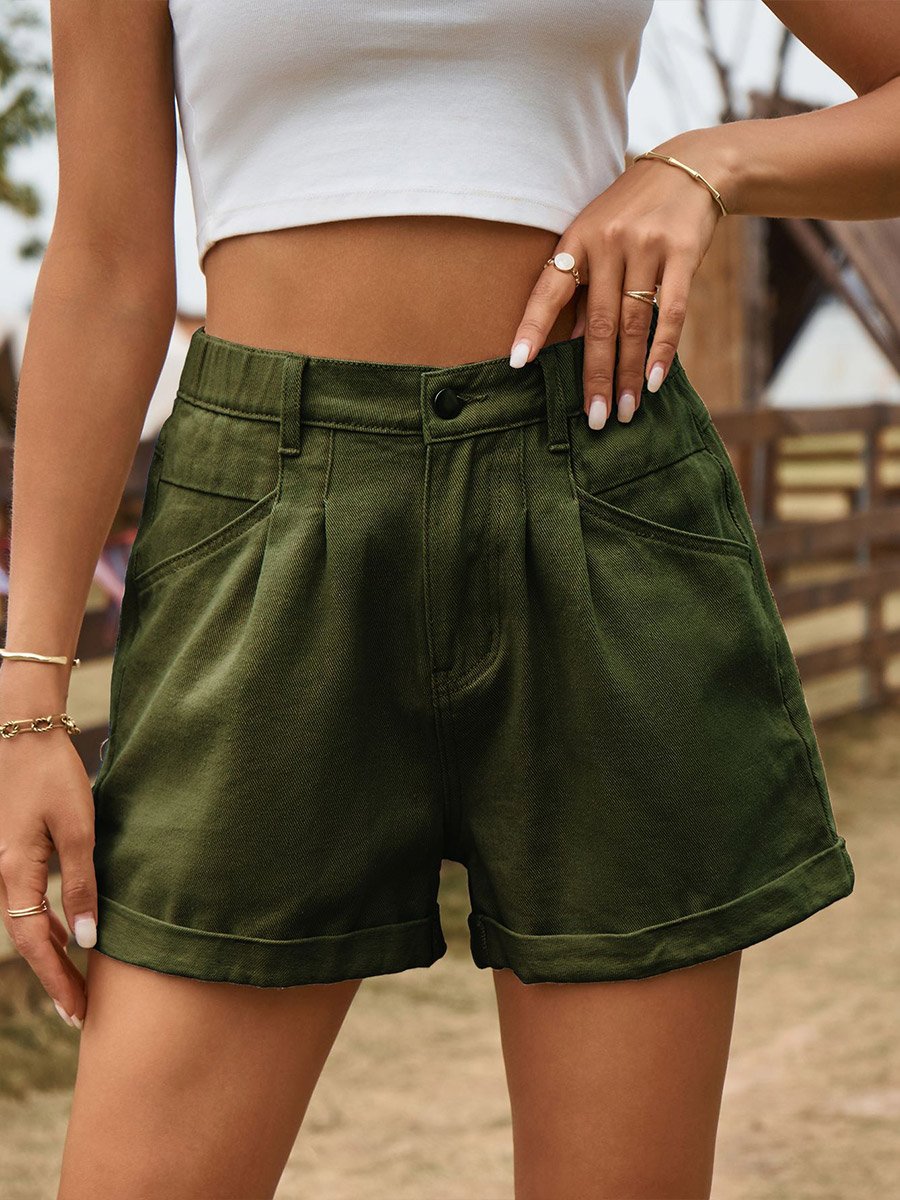 Versatile Elastic Waist Denim Shorts