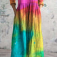 Women's V-Neck Rainbow Gradient Pattern Dress with Pockets