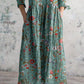 Women's Elegant Vintage Floral Pattern Cotton and Linen Dress with Pockets