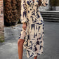 Women's Bohemian Print V Neck Long Sleeve Dress