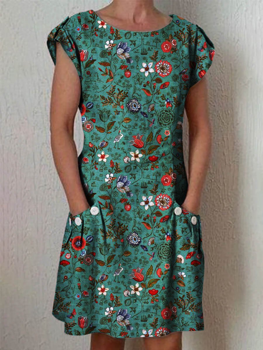 Women's Floral Art Casual Cotton Dress