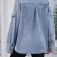 Women's Distressed Snap Button Long Sleeve Denim Shirt