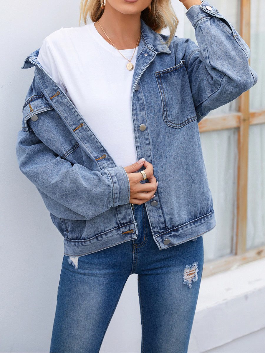 Women's Vintage Distressed Denim Jacket Top