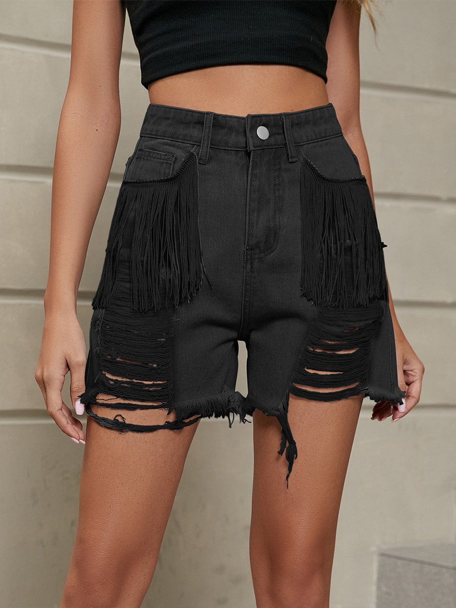 Women's Statement Fringed Washed Denim Shorts